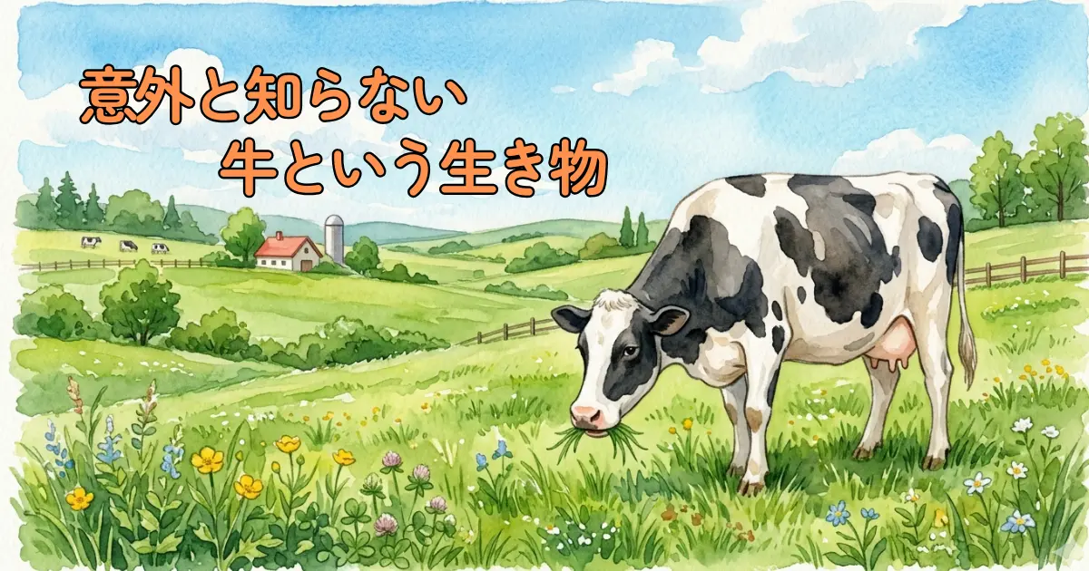 牧草地で草を食べるホルスタイン牛のイラスト